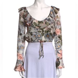 FOR LOVE & LEMONS women’s Floral Print Scoop Neck silk blend Crop Top sz small